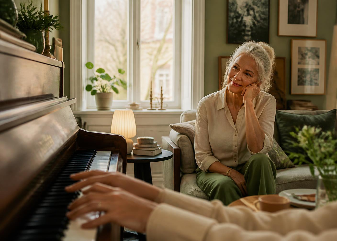 Musikalsk stund i hjemmet – klaverspil for en lyttende senior